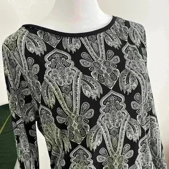 41 Hawthorn Luzia Womens Long Sleeve Black White Pattern Midi Dress Size Large - Picture 5 of 9